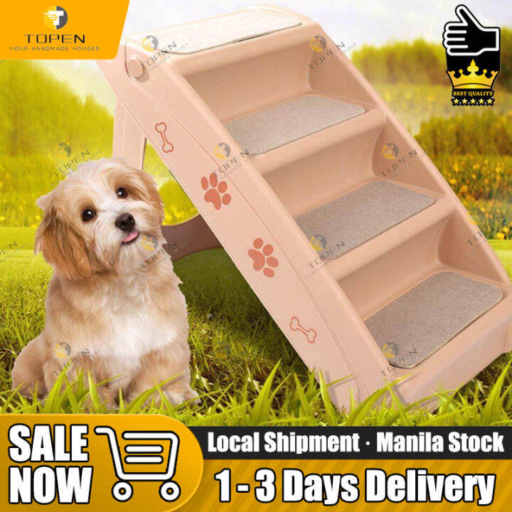 TOPEN Foldable Pet Stairs 4 NonSlip Steps Dog Ladder wSupport Frame