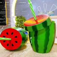 ins wind net red watermelon cup straw cup creative fruit cup cute plastic cup milk tea cup student water cup water bottle