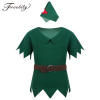 【Lao Zhang Fashion Cosplay】 Disfraz De Elfo De Navidad Para Niños Camiseta De Manga Corta Con Cinturón De Sombrero Ropa De Juego De Rol Para Fiesta De Cosplay De Halloween Y Carnaval