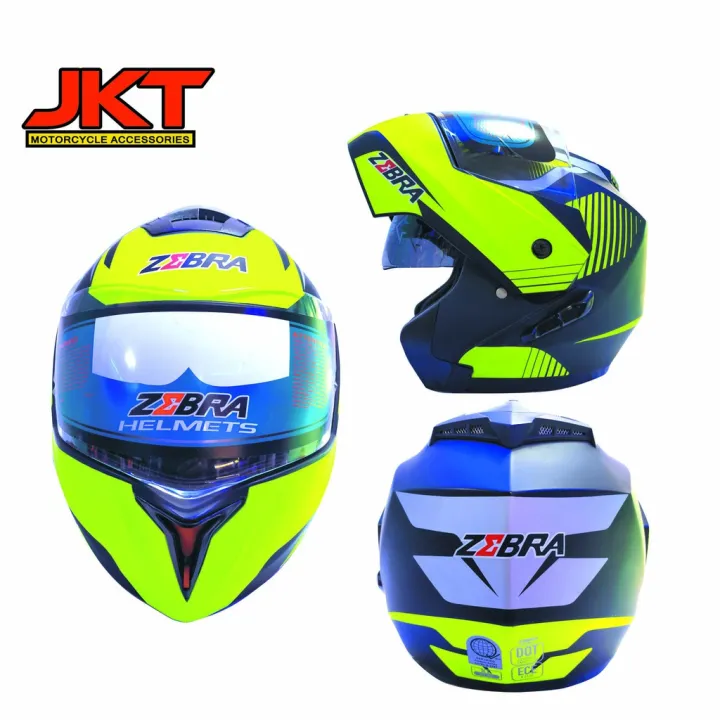 ZEBRA Modular Dual Visor Helmet Neon Green Helmet motorcycle full face