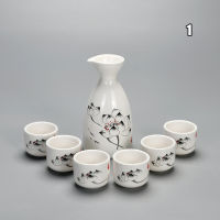 7pcs Japanese Style Sake Wine Warm Chinese Wine Set Ceramic Sake Japan Porcelain Vintage Ceramic Pot Flagon Liquor Spirits Cups