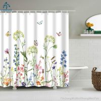 QSR STORE Flower Painting Printed Mildew Proof Polyester Shower Curtains Washable Waterproof for Bathroom Home Decor