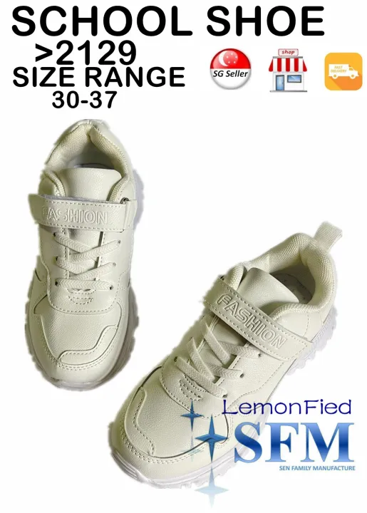 SCHOOL SHOES 2129 VELCRO All WHITE SIZE 30 - 37 Age 3 - 12 Years Old Indoor  Outdoor Sneaker LEMONFIED SFM | Lazada Singapore