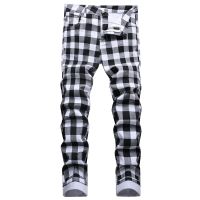 【YD】 Mens and Printed Jeans Fashion Digital Print Straight Pants Stretch Trousers