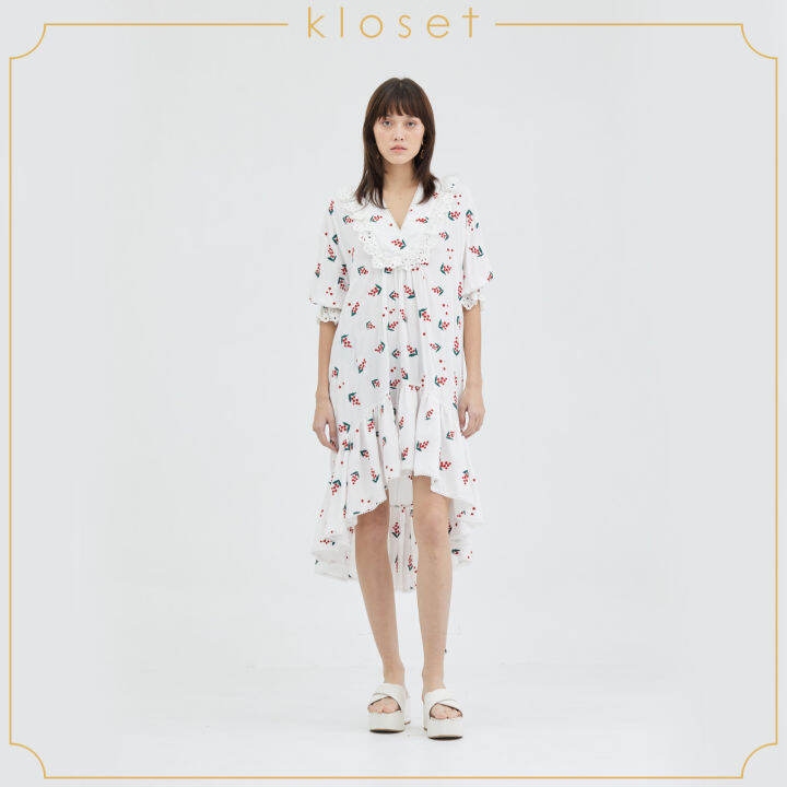 kloset-floral-pink-loose-midi-dress-vc23-d001-เดรสแฟชั่น-เดรสสั้น-เดรสผ้าปัก-เดรสหน้าสั้นขหลังยาว-เสื้อผ้าผู้หญิง