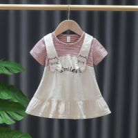 [COD] 2022 new girls dress summer thin section foreign style striped short-sleeved childrens