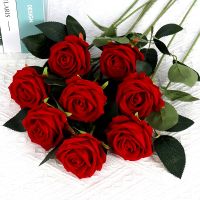 5Pcs Artificial Flowers Bouquet Red Velvet Fake Rose Flower for Wedding Home Table Decoration Christmas Valentines Day Gift