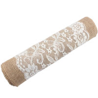 Goodbro Vintage Burlap สีขาวโต๊ะลูกไม้ Runner ธรรมชาติ Jute Wedding Party ตกแต่ง