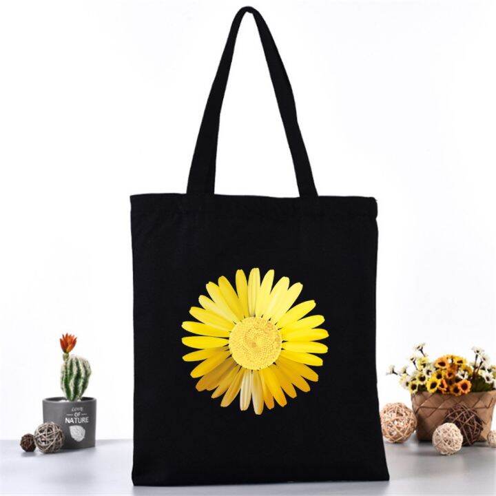 stylish-handheld-bag-versatile-shoulder-bag-daisy-print-handbag-casual-shopping-bag-printed-tote-bag