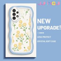 Jjlingji เคส A04s A13กาแลคซีปลอกสำหรับ Samsung 5G เคสแฟชั่นลายดอกไม้สดดีไซน์ใหม่สีครีมโปร่งใสลายกล้องถ่ายรูปเคสมือถือนิ่มเคสป้องกันอ่อนโยนแบบเรียบง่าย