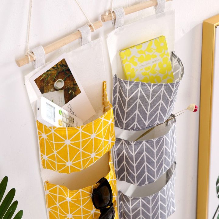 sundries-multi-layer-geo-pattern-hanging-pocket-creative-three-tier-cotton-linen-blend