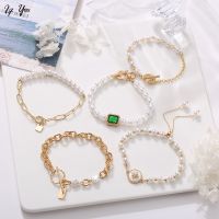 COD SDGREYRTYT AY (CN) Korean Elegant Pearl Bracelet Retro Gold Chain Beads Lock Pendant