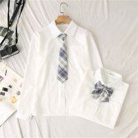 ﺴ✚✠ White shirt female JK uniform shirt long-sleeved 2023 early spring plus velvet student white shirt bottoming top