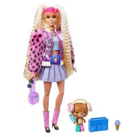 Barbie Extra Doll #8 in Varsity Jacket with Furry Arms &amp; Pet Teddy Bear ตุ๊กตาบาร์บี้ ของเล่นเด็กหญิง รุ่น GYJ77