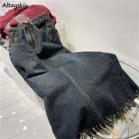 【HOT】﹉♛○ Skirts S-3XL Tassel Design All-match Waist College Denim Clothing Gothic Faldas Ulzzang