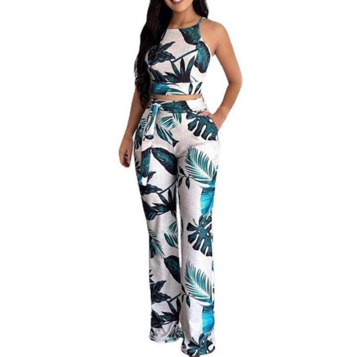 yf-2pieces-set-women-trouser-flower-pattern-sleeveless-high-waist-milk-silk-vest-wide-leg-pants-casual-outfit