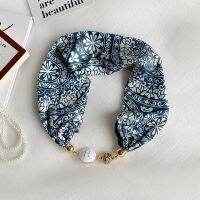 Magnet buckle silk scarf necklace with blue butterfly new female thin section covering the neck collar decorative in spring and summer