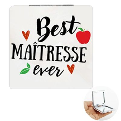 Best Maitresse Ever Square Makeup Mirror Super Merci Maitresse PU Leather Compact Folding Portable magnifying Pocket Mirror Mirrors