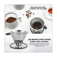 1 Piece Stainless Steel Cone Coffee Dripper Slow Drip Coffee Filter Paperless and Reusable Ultra Fine Micromesh Filter