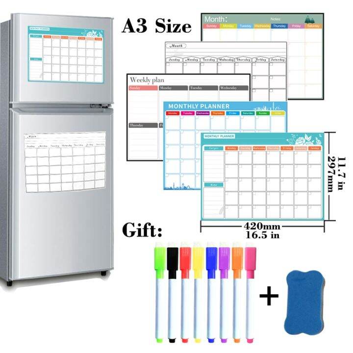 A3 Size Magnetic Refrigerator Monthly Weekly Planner Calendar Table Dry ...