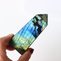 Natural Blue Yellow Flash Magic Wand Labradorite Crystal Tower Labrador feldspar stone pyramid crystal Point