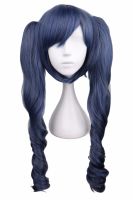 QQXCAIW Long Wavy Cosplay Black Butler Mixed Blue Gray Grey 70 Cm Synthetic Hair Wigs Wig  Hair Extensions Pads