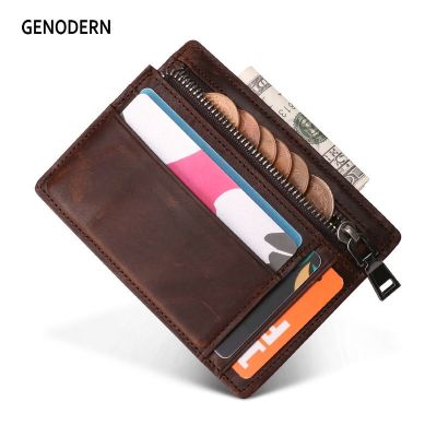 GENODERN New Slim Card Holder with Zipper Coin Pocket Small Wallet for Men Mini Purse for Male Functional Card Wallet Card Holders
