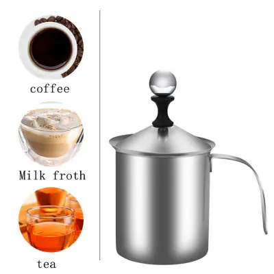 400ml Stainless Steel 304 Double Mesh Milk Creamer Foamer Manual Milk Frother with Handle for Handmade DIY Milk Foam Cappuccino Latte Coffee