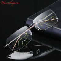 Rimless Eyewear Smart zoom Titanium Progressive Reading Glasses Men Women Presbyopia Hyperopia Multifocal Glasse 1.0-4.0