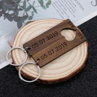 Paired Keychains Wooden Couple Keychain Customizable Special Date Letter Wood Engraved Keyring Personalized Lover Memorial Gifts