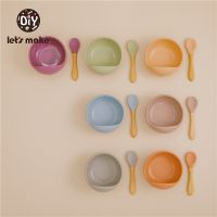 Lets Make Baby Plates Bowl And Spoon Silicone Feeding Childrens Tableware With Suction Plate BPA Free Non Slip Baby Bowl Bowl Fork Spoon Sets