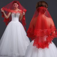 Bridal Red Wedding Lace Embroidered Veil 2024 Hair Accessories