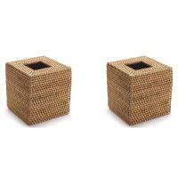 Square Rattan Tissue Box Cover, Hand Woven Wicker Tissue Holder, 5.7 x 5.7 x 5.7 Inches