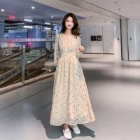 COD ✘⊙ The Outline Shop27dgsd6gfd Chiffon floral dress new long-sleeved autumn waist midi skirt