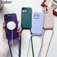 Casing Ponsel Silikon Lunak Tali Selempang untuk iPhone 14 Pro Max 13 12 11 XR XS X 7 8 Plus SE untuk Casing Pengisi Daya Nirkabel Magsafe