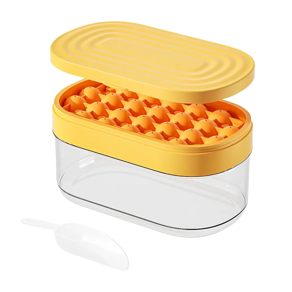 Yellow Ice Cube Tray 72 Cubes Storage Box Easy Press Large Capacity Food  Grade