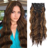 4Pcs/Set Synthetic Clip On Hair Extension 22inch Long Wavy Curly Fake Hair For Women Full Head Black Brown Blonde Hairpiece