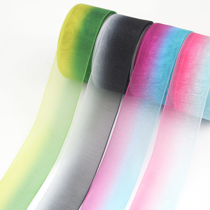 1-25มิลลิเมตรไล่โทนสีสีพิมพ์ริบบิ้น-organza-เชียร์ริบบิ้นสายรัดเทป-diy-ผ้าที่ทำด้วยมือ50หลา