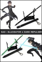 พร้อมส่งในไทย โมเดลพวงกุญแจรูปดาบ SAO Kirito คิริโตะ Elucidator/Dark Repulsor ขนาด 18 cm. จาก Sword Art Online