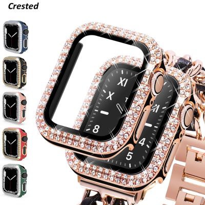 Glass+Cover For Apple Watch case 40mm 44mm 45mm 41mm iWatch Accessories Diamond +Screen Protector Apple watch serie 3 4 5 6 SE 7 Cases Cases