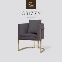 AS Furniture / GRIZZY (กริซซี่) เก้าอี้กินข้าว เก้าอี้ร้านอาหาร เก้าอี้คาเฟ่ เก้าอี้หรูหรา เก้าอี้หนัง PU ขาเหล็กสีทอง สไตล์หรูหรา เก้าอี้คลินิก เก้าอี้เสริมสวย พร้อมหมอนหนัง สีเทา อาร์มแชร์ นั่งสบาย พนักพิงโอบรับสรีระ เบาะนิ่ม