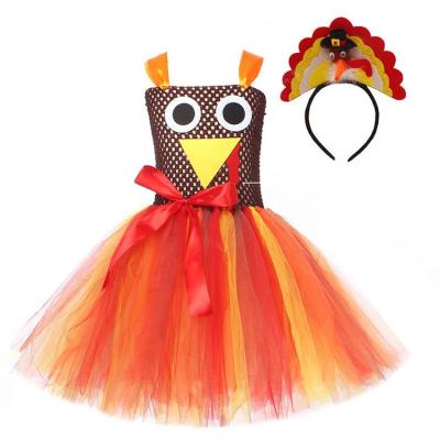 Thanksgiving Turkey Tutu Soft Breathable Girls Bowknot Dress with Headband Kids Cosplay Clothes Cute Holiday Costumes honest