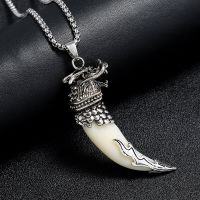 Retro Domineering Viking Wolf Dragon Tooth Pendant Necklace MenS Personality Ethnic Style Punk Rock Motorcycle Jewelry Gift