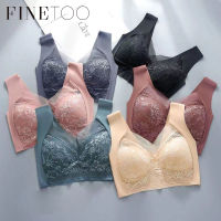 FINETOO หน้าอกขนาดใหญ่สตรีเสื้อกล้ามสวยงาม Celana Dalam Bahan Sutra น้ำแข็งขนาดพิเศษเสื้อชั้นในสตรีถ้วยที่คงที่แบบชิ้นเดียวไม่มีแหวนเหล็ก