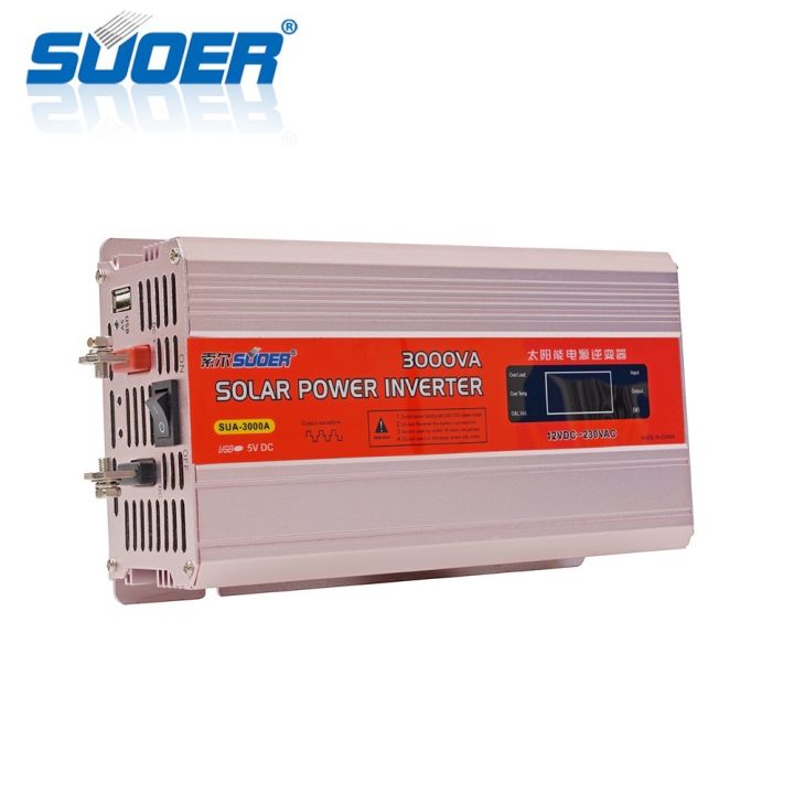 suoer-3000wรุ่นใหม่พร้อมจอแสดงผลดิจิตอลอิเล็กทรอนิกส์suoer-sua-3000a-อินเวอร์เตอร์-12vdc-to-220vac-เครื่องแปลงไฟรถเป็นไฟบ้าน-รุ่น-sua-3000a