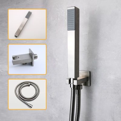 Bathroom Shower Set Brushed Nickel Stainless Steel Matt Silver Round Square Hand Shower High Pressure with Holder 1.5m Hose  by Hs2023