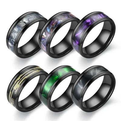 New European and American Fashion Jewelry Black Elegant Colorful Purple Colorful Shell Ring for women Punk Trend Boy Jewelry