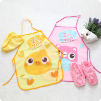 Cute Cartoon Children Eating Drinking Apron Sleeve Cover Set Baby Waterproof and Antifouling Painting Gown Kid Sleeveless Bib