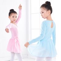 ✁⊕ Kids Girl платье Ballet Gymnastics Leotard Dress Performance Long/Short Sleeve Dance Leotard Dancewear Clothes with Chiffon Tie