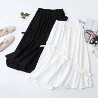 PEONFLY New A-line Skirt Korean Style Harajuku Bow-Knot Embellished Elastic High Waist Casual Versatile Skirts For Women Kawaii